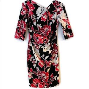 WHBM Long Sleeve Floral Ruched Sheath Dress 4P